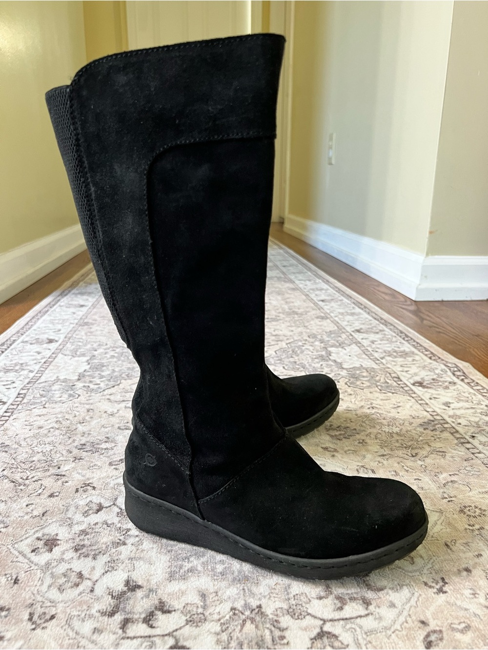 Born Black Suede Mid-Calf Heeled Boots